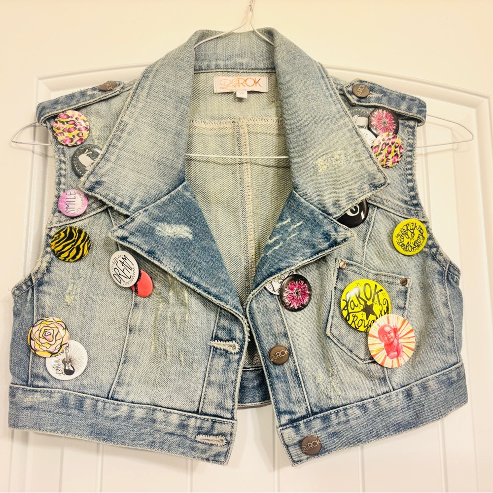 LaRok Denim Vest with removable Colorful Pins